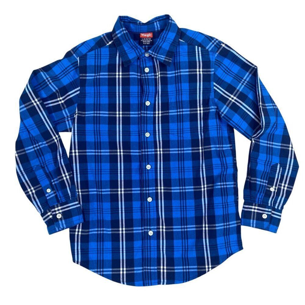 Wrangler Blue Plaid Long Sleeve Boys Size Large